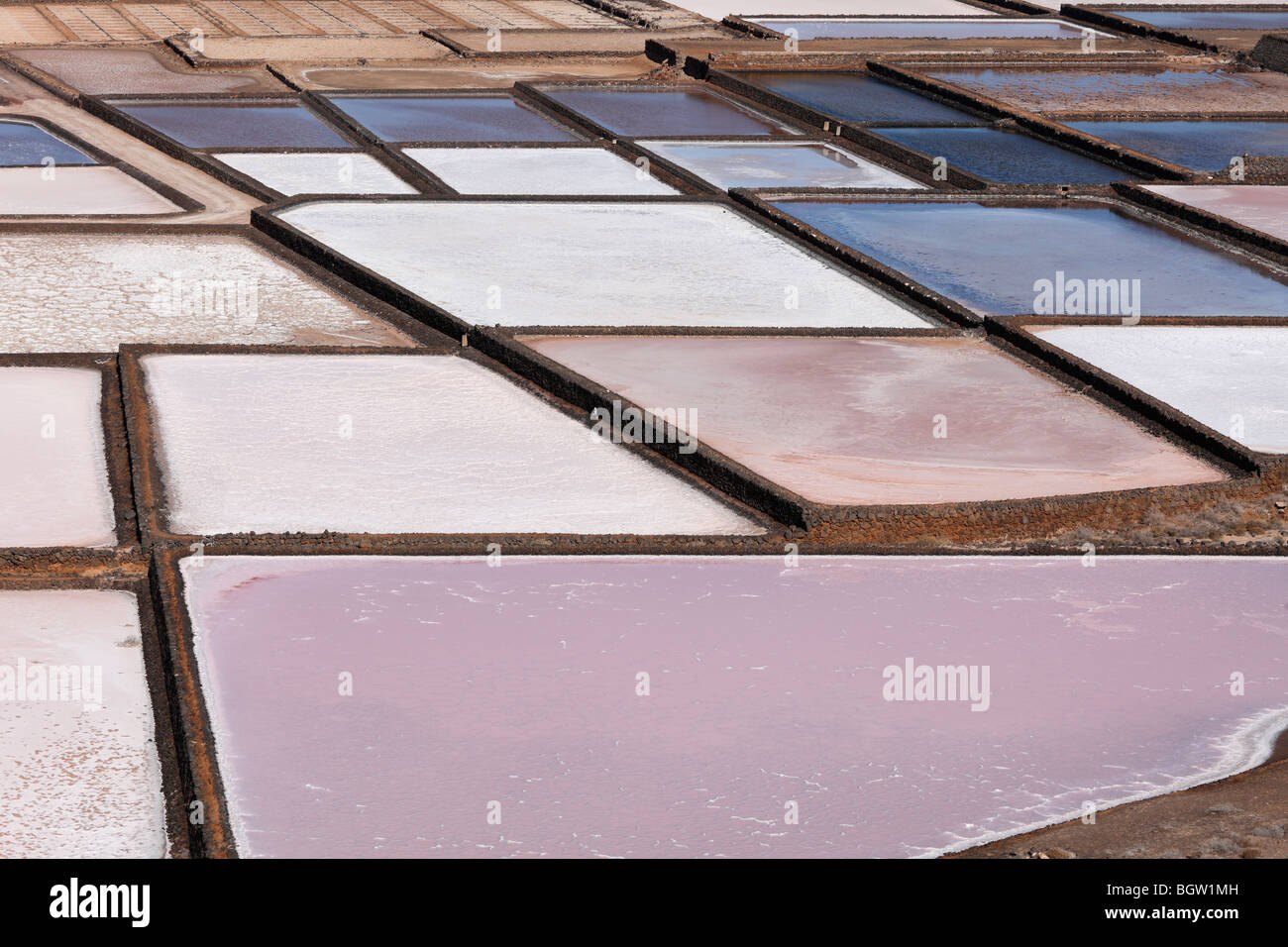 Commercial salt works, Salinas de Janubio, Lanzarote, Canary Islands, Spain, Europe Stock Photo