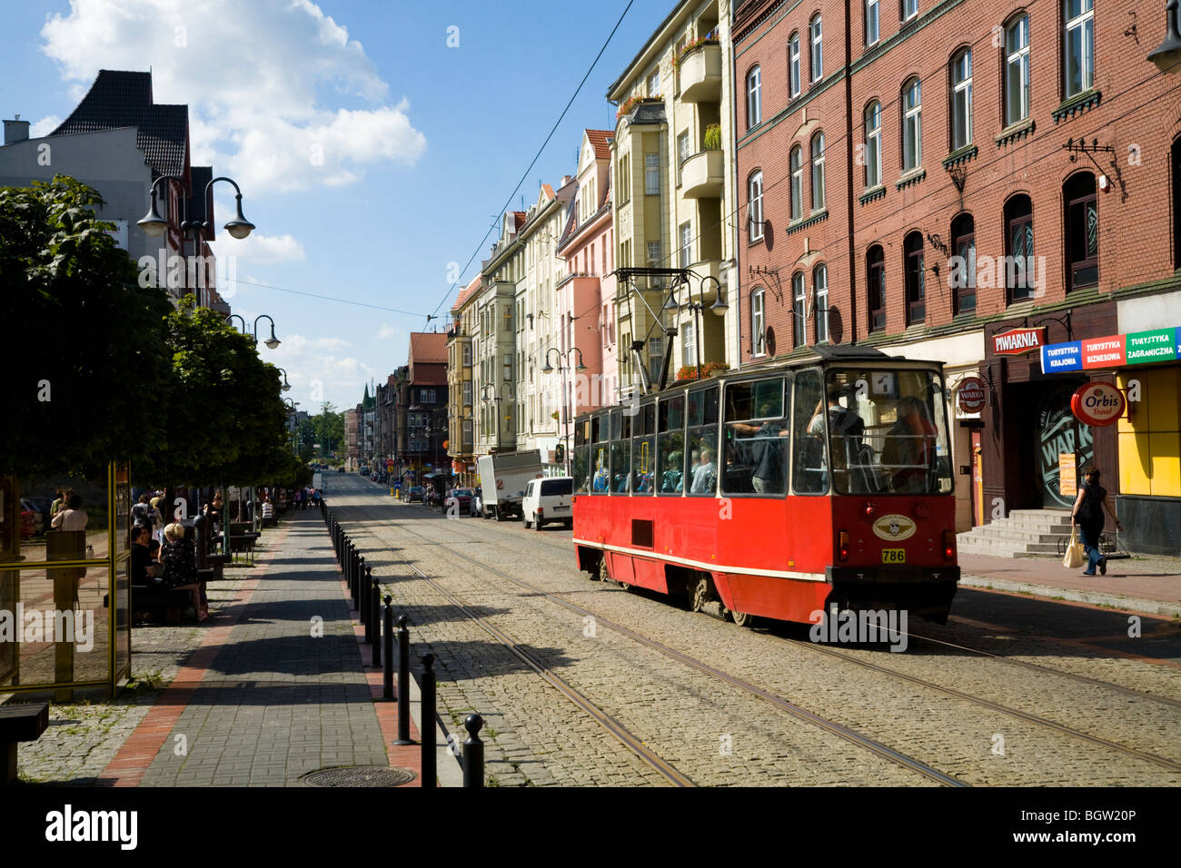 Tram in town centre of Zabrze, Silesia. Poland. Stock Photo