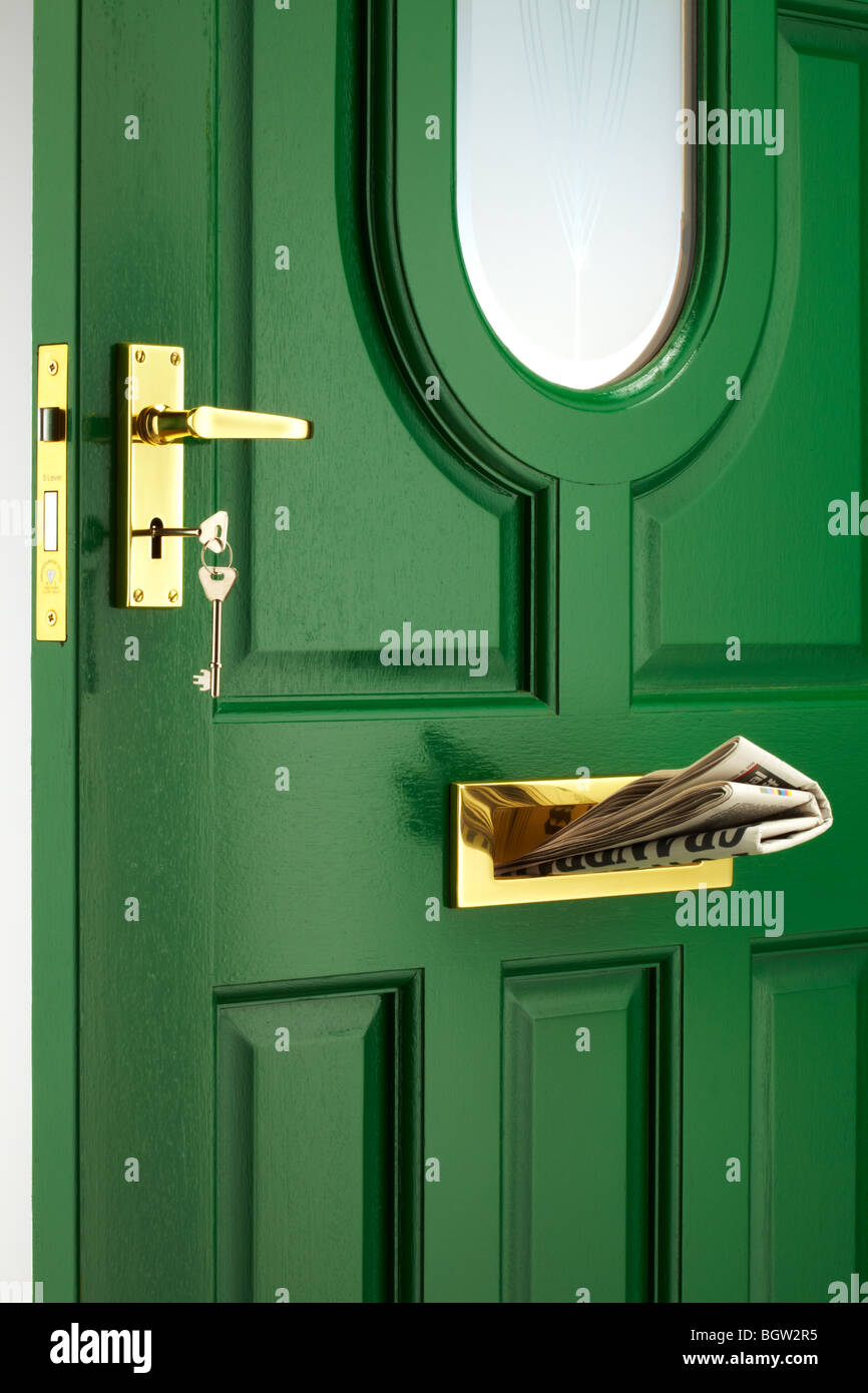 Green Painted Front Door Stock Photo