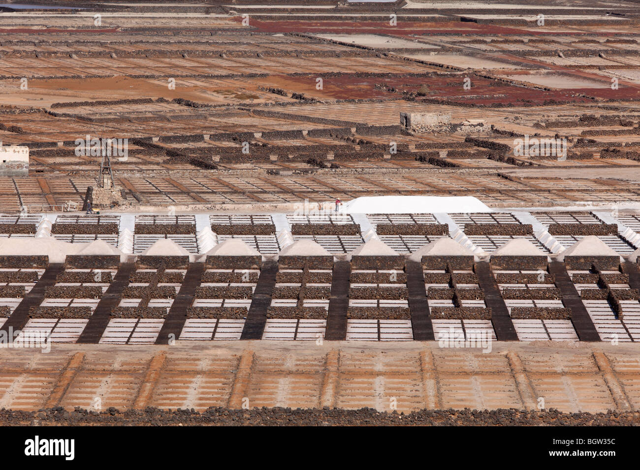Commercial salt works, Salinas de Janubio, Lanzarote, Canary Islands, Spain, Europev Stock Photo