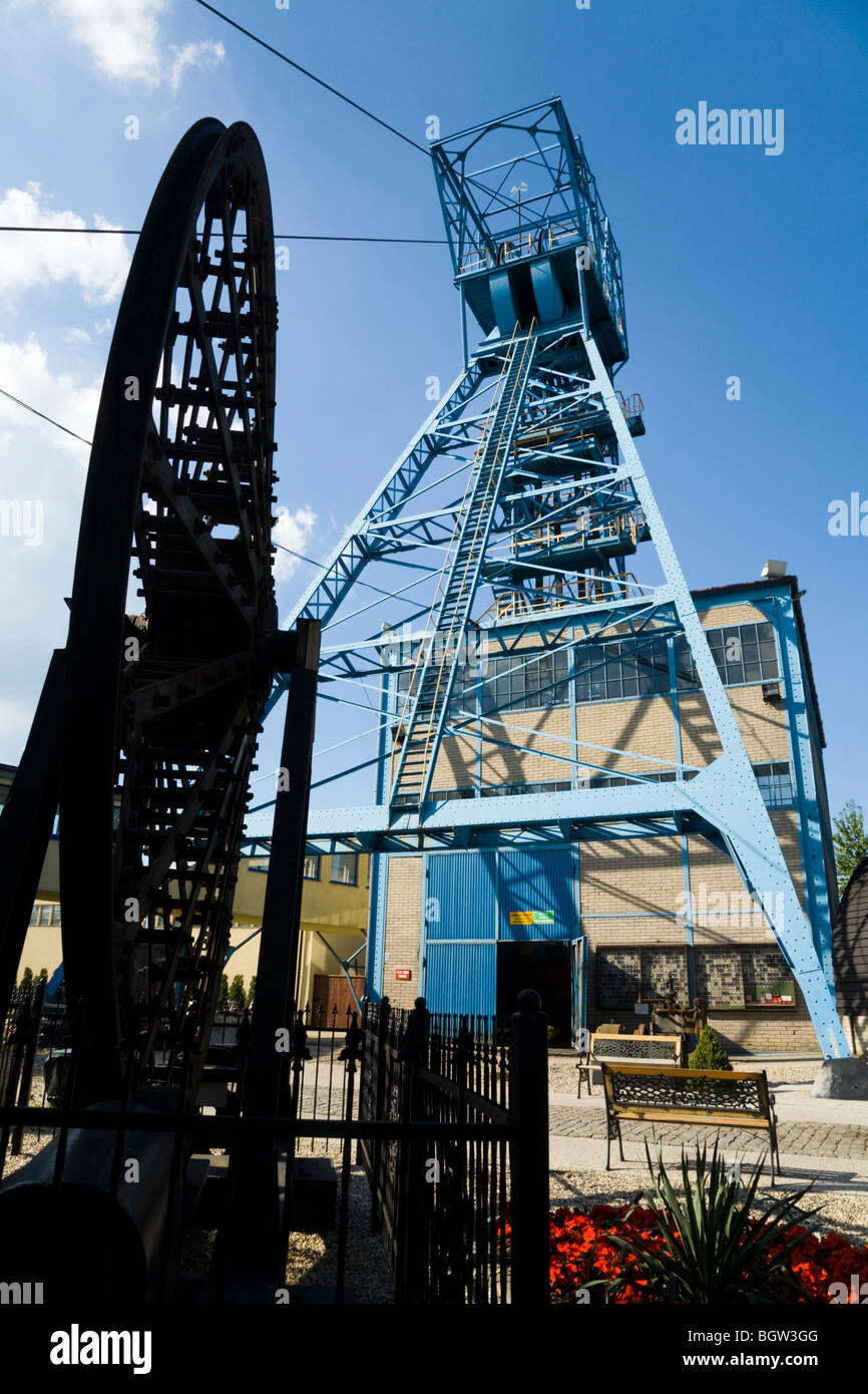 Mine head headgear / lift cage winding gear tower at the Guido coal mine museum. Zabrze, Silesia. Poland. Stock Photo