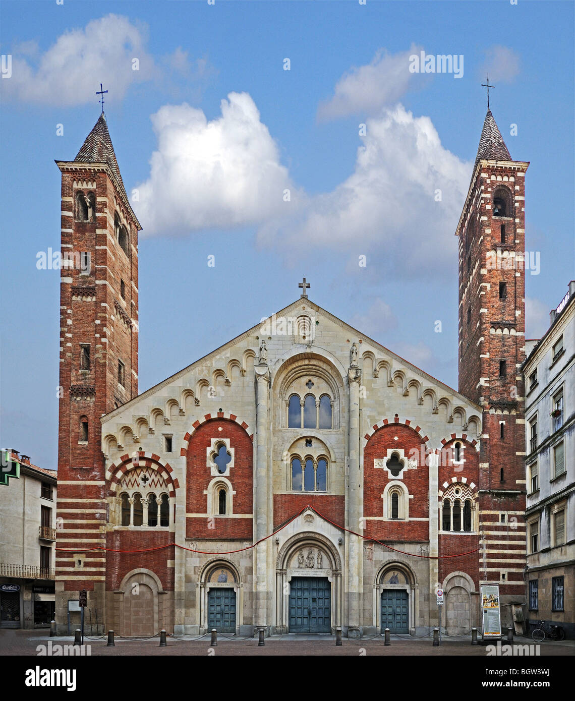 Brick and tufa façade of Cathedral of Sant’Evasio or Duomo Casale Monferrato Piedmont Italy Stock Photo