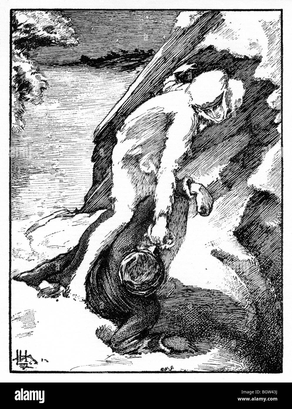 The Were-Wolf, The Finish, illustration from the book by Clemence Housman, drawn by brother Laurence, published in 1896 Stock Photo