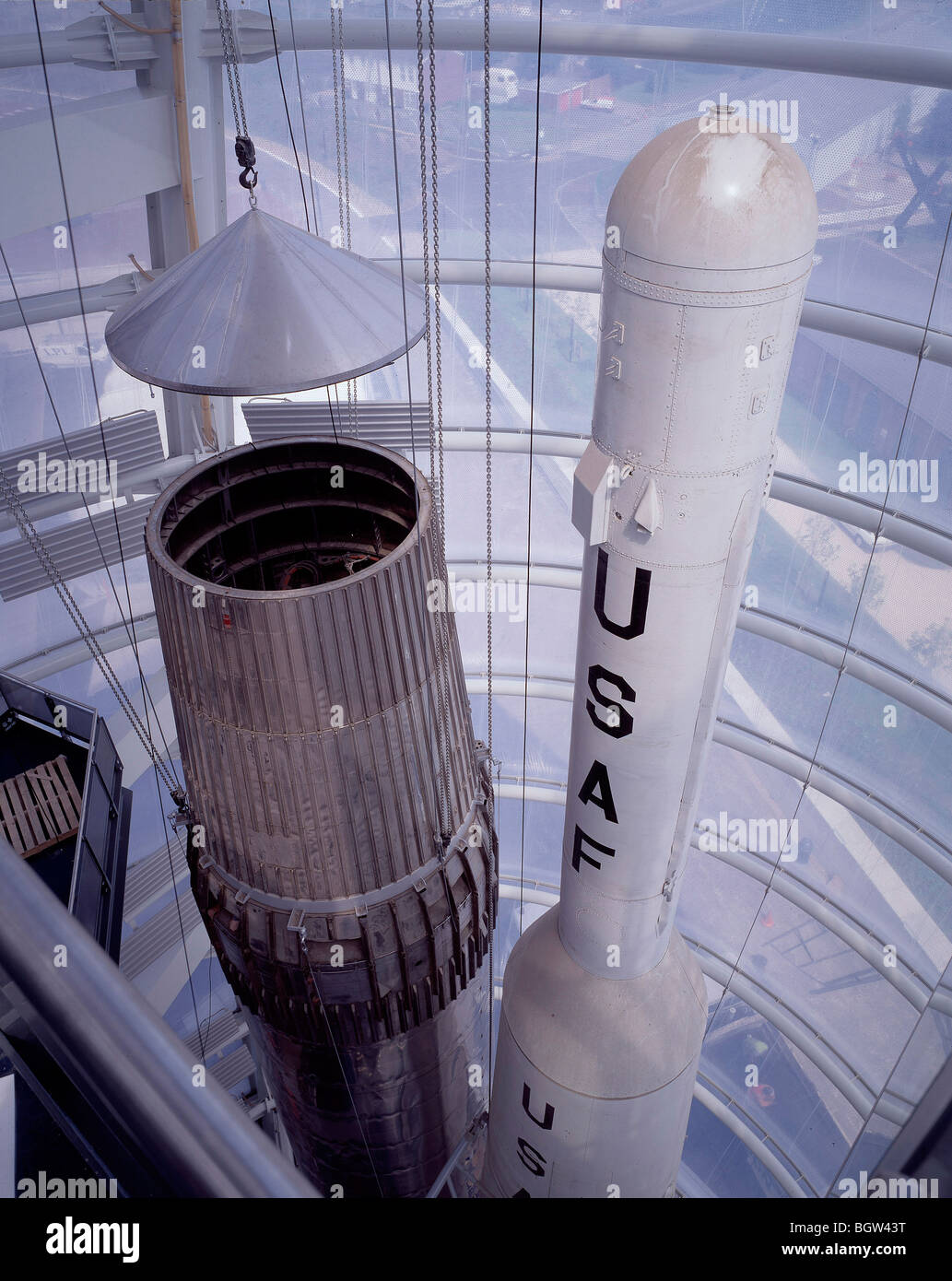 National Space Centre View Of The Rockets From The Top Balcony Stock