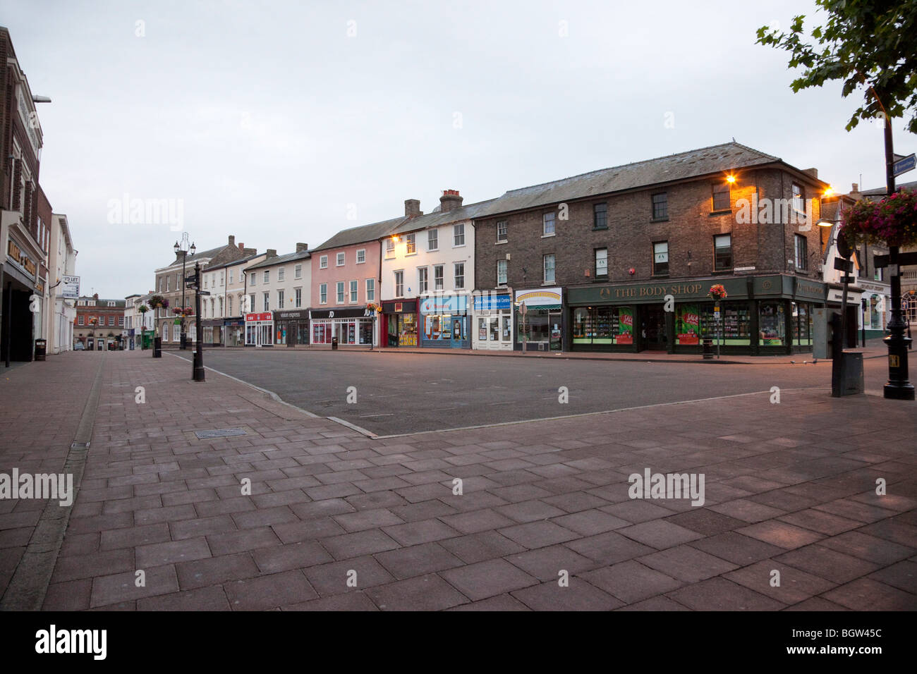 empty deserted town centre of Bury St Edmunds, UK at 5.20am Stock Photo