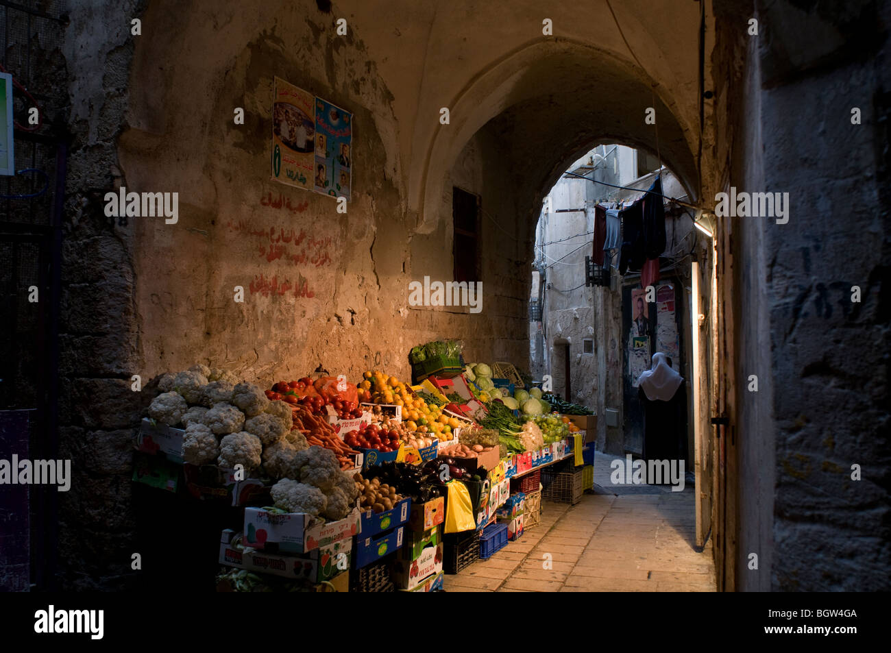 Vegetable stall in the old city market in Akko or Acre Northern Israel Stock Photo