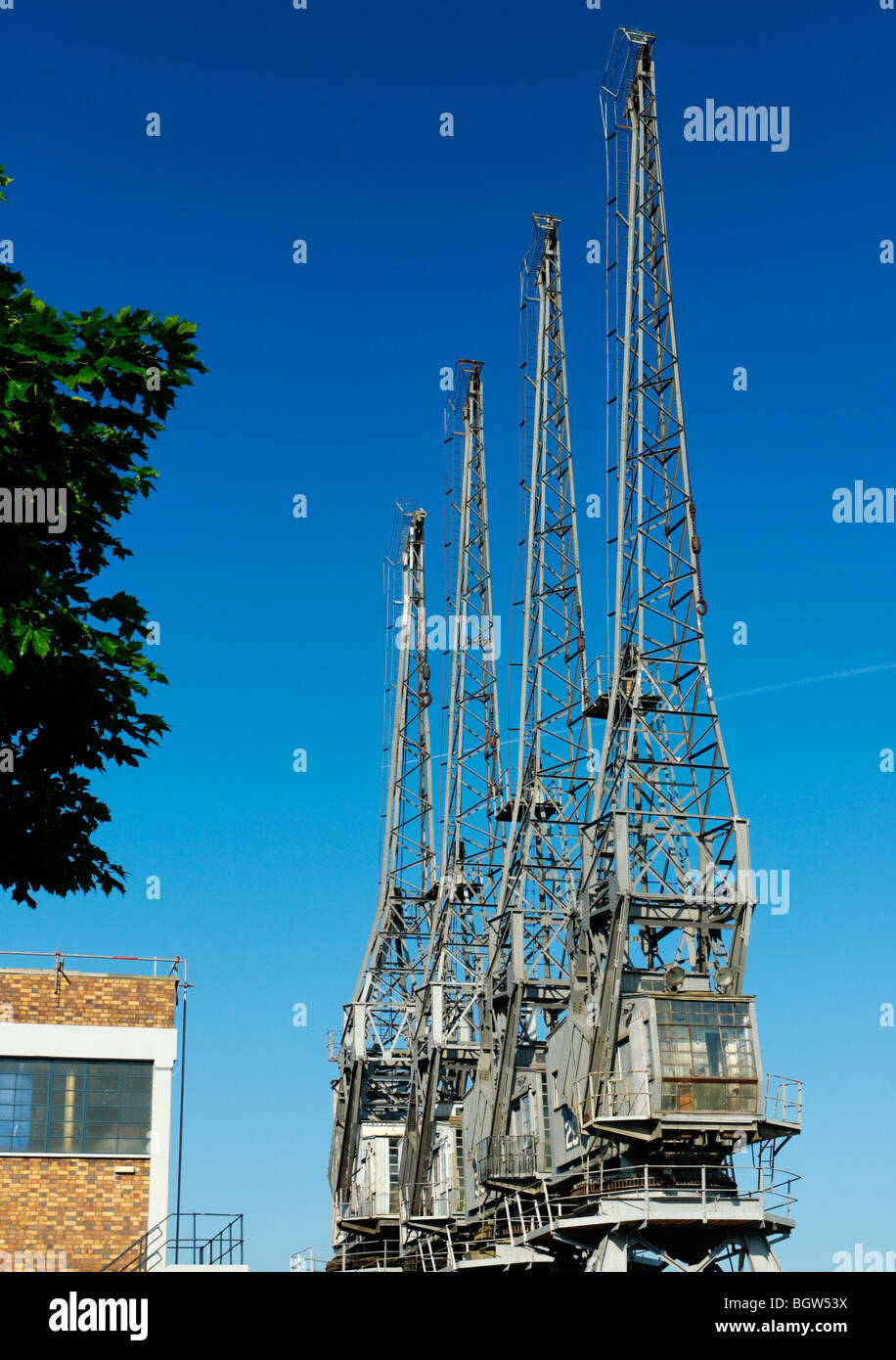 A view of preserved Stothert & Pitt Cargo Cranes outside the M shed