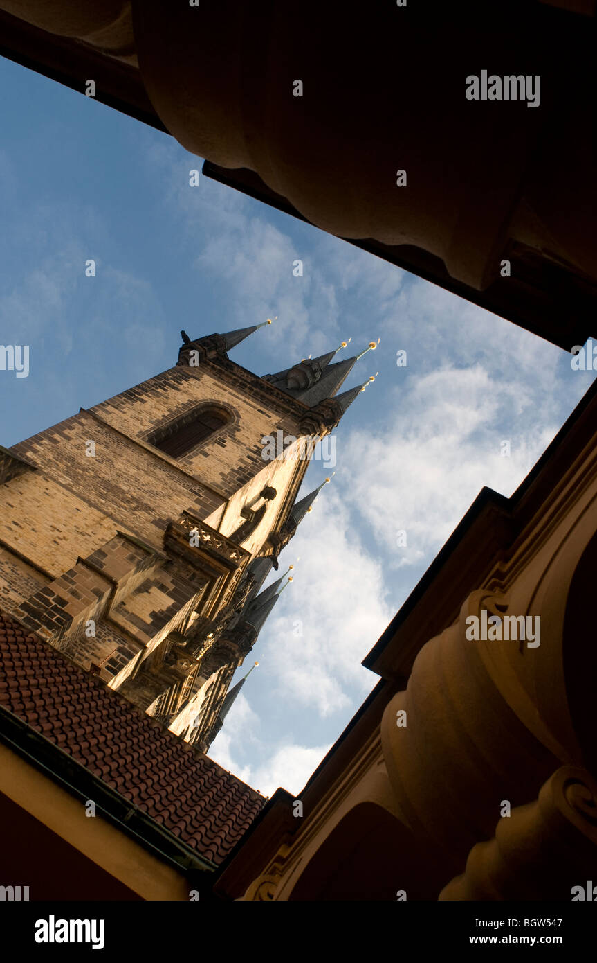Kostel Matky Bozi pred Tynem or Tynsky chram The Church of Our Lady before Tyn in the Old town Square Prague Czech Stock Photo
