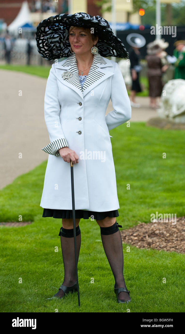 Woman wearing  sheer pop socks with her outfit at Royal Ascot Stock Photo