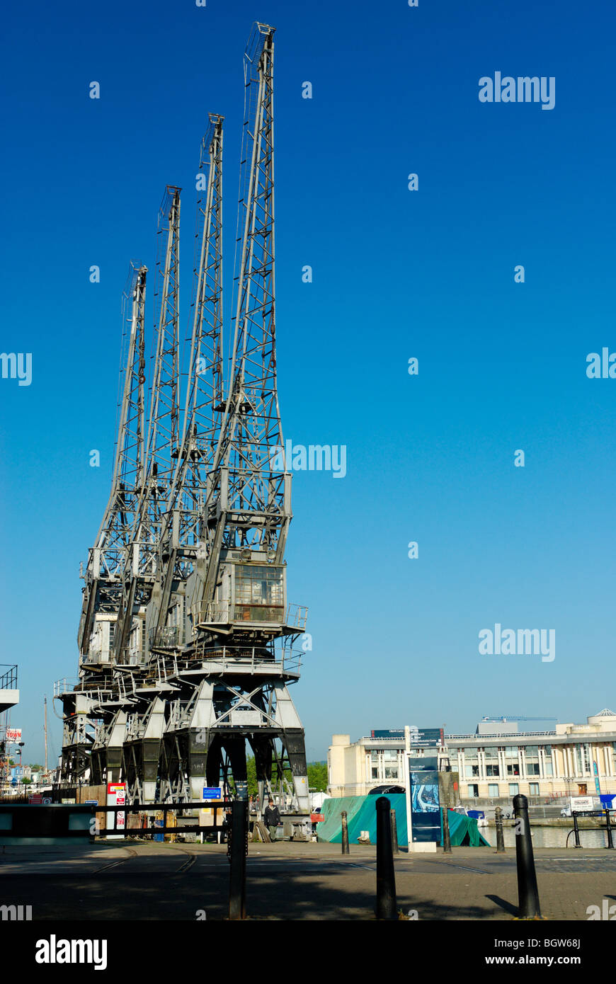 A view of preserved Stothert & Pitt Cargo Cranes outside the M shed