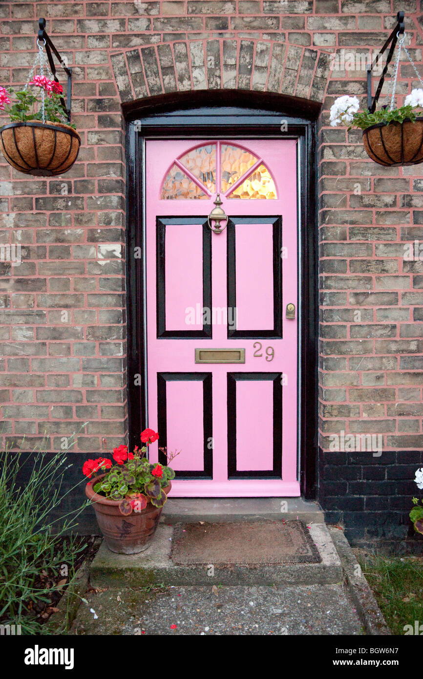 pink front door in the UK Stock Photo