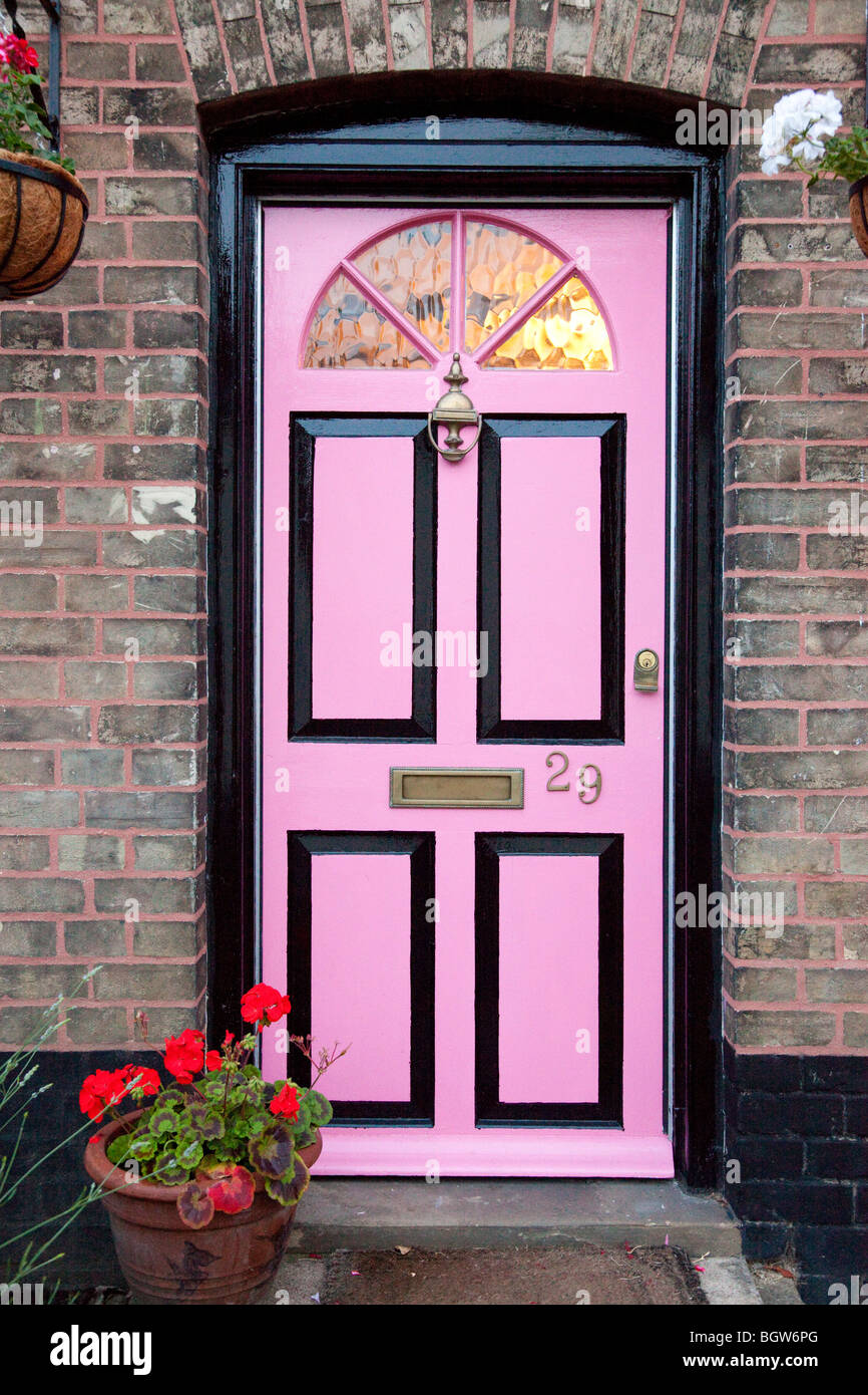 pink front door in the UK Stock Photo