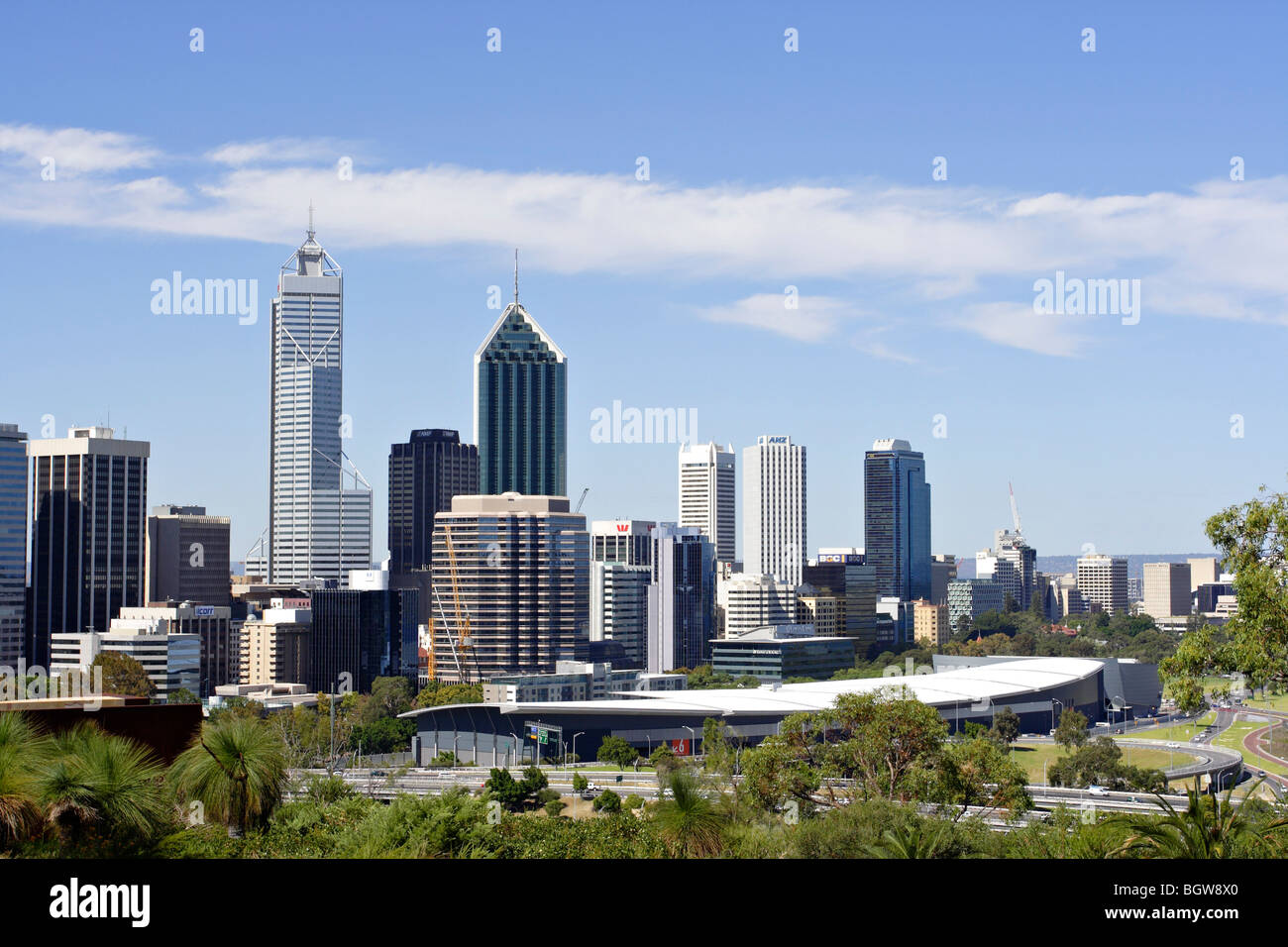 View of Perth city from Kings Park, Western Australia. Stock Photo