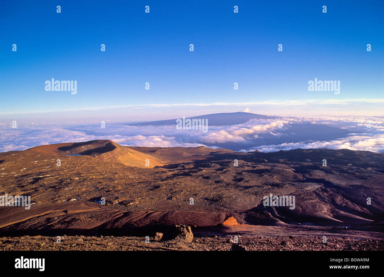 Mauna Loa summit from the top of Mauna Kea, with Lake Waiau (in crater