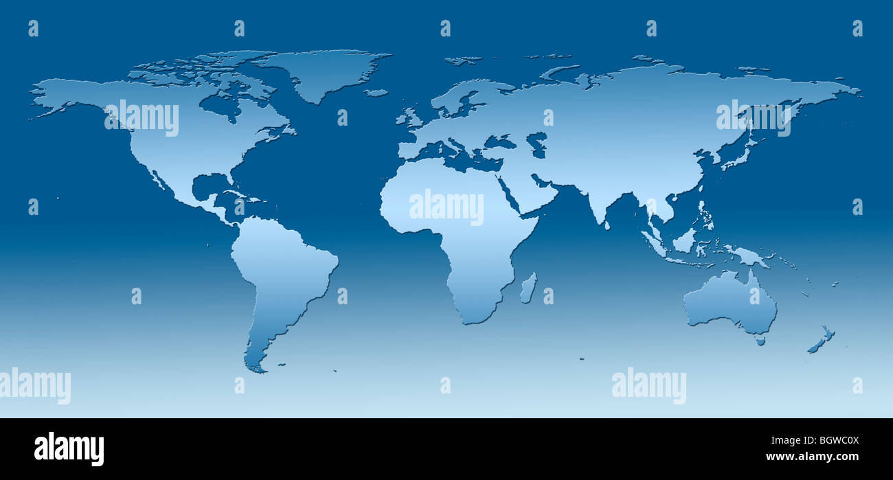 Blue world map with color gradient Stock Photo - Alamy