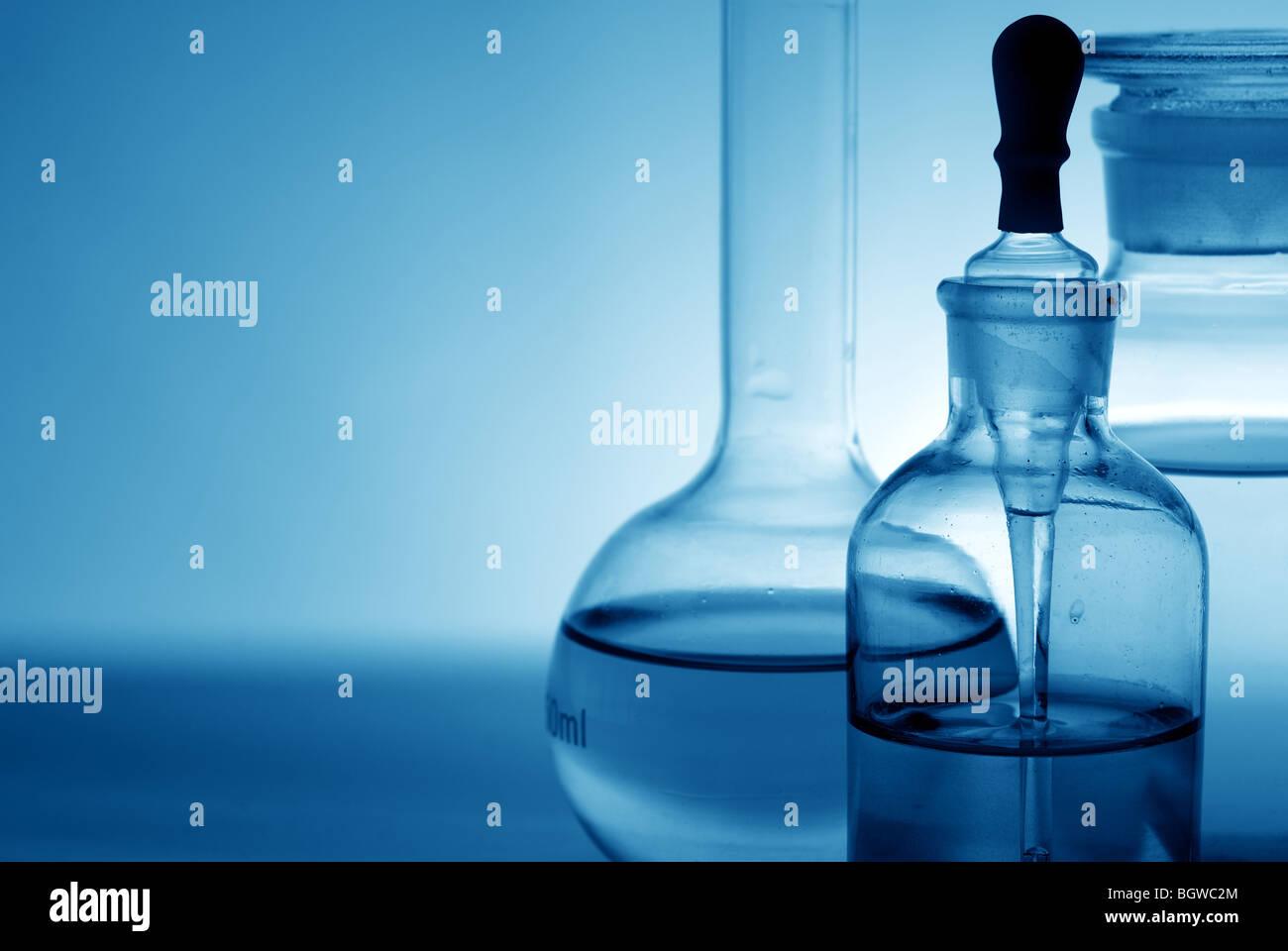 Closeup of laboratory bottles test tubes and reagent bottles Stock Photo Alamy