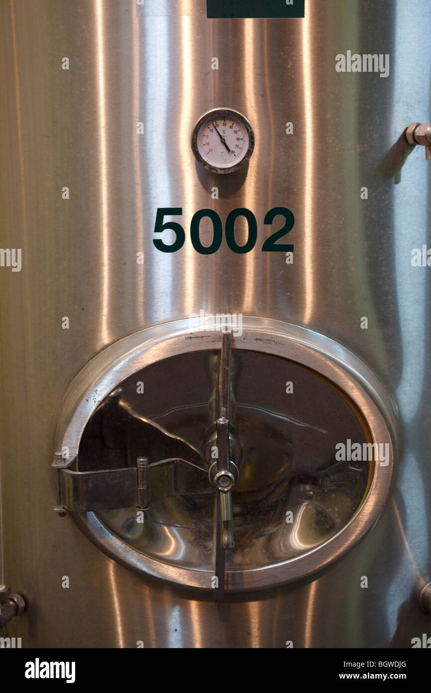detail of stainless steel wine cask Stock Photo Alamy