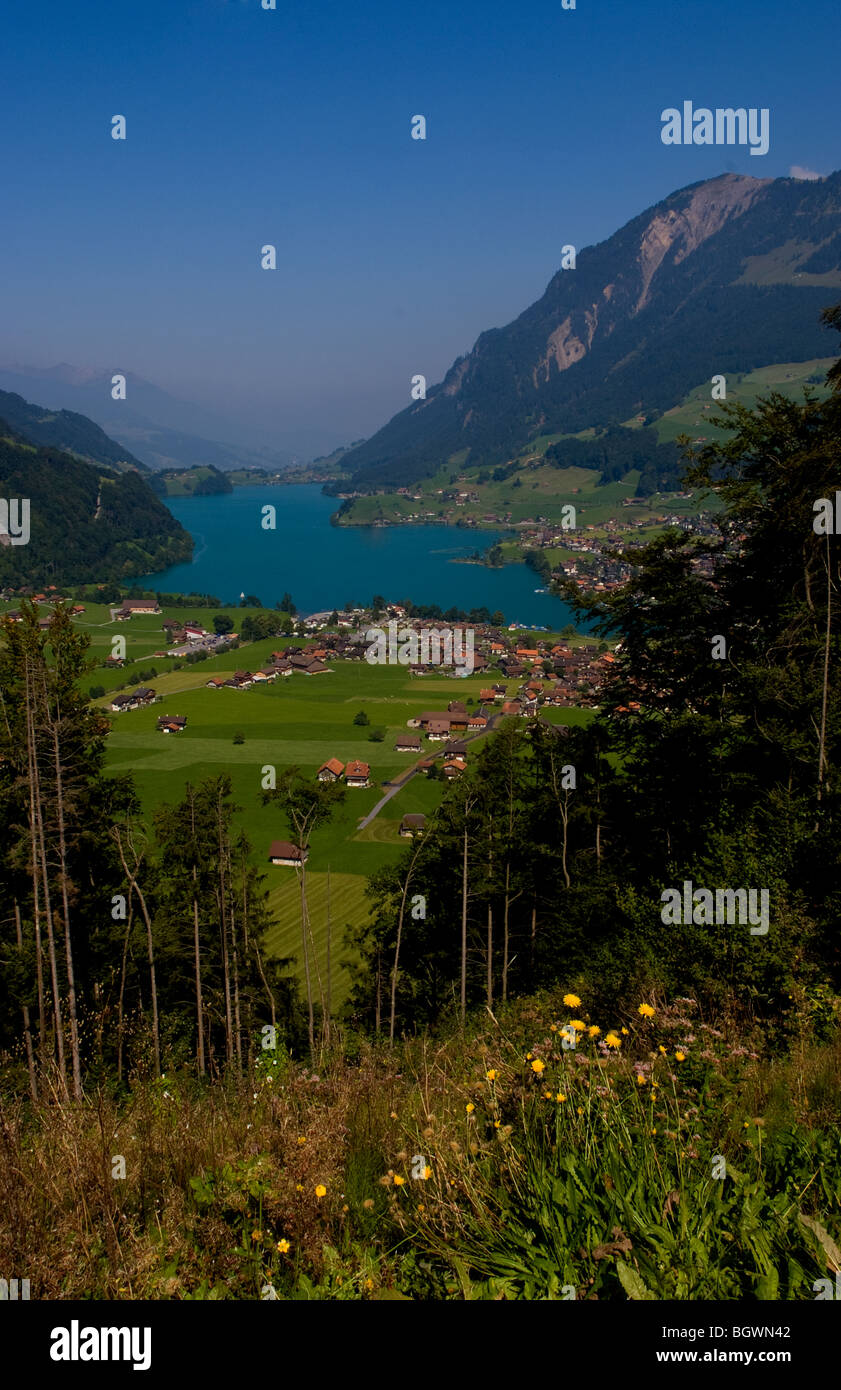 Panoramic from above mountain of beautiful village of Brunig in Swiss Alps of Switzerland  Stock Photo
