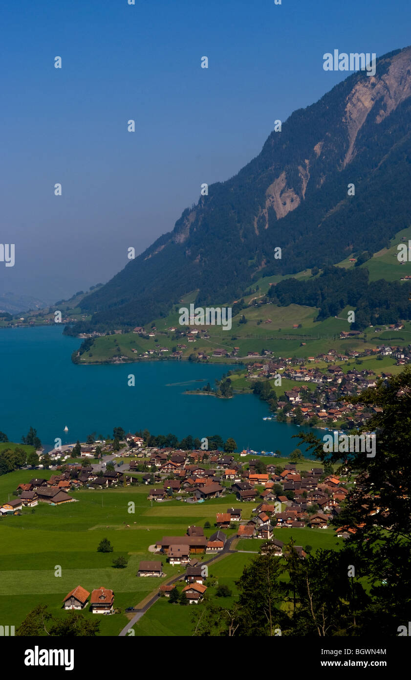 Panoramic from above mountain of beautiful village of Brunig in Swiss Alps of Switzerland  Stock Photo
