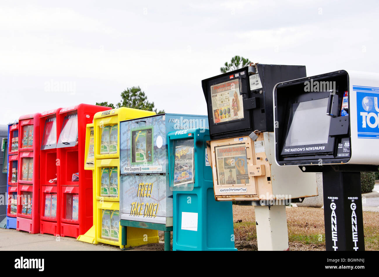Newspaper distribution boxes, Florida, USA Stock Photo Alamy