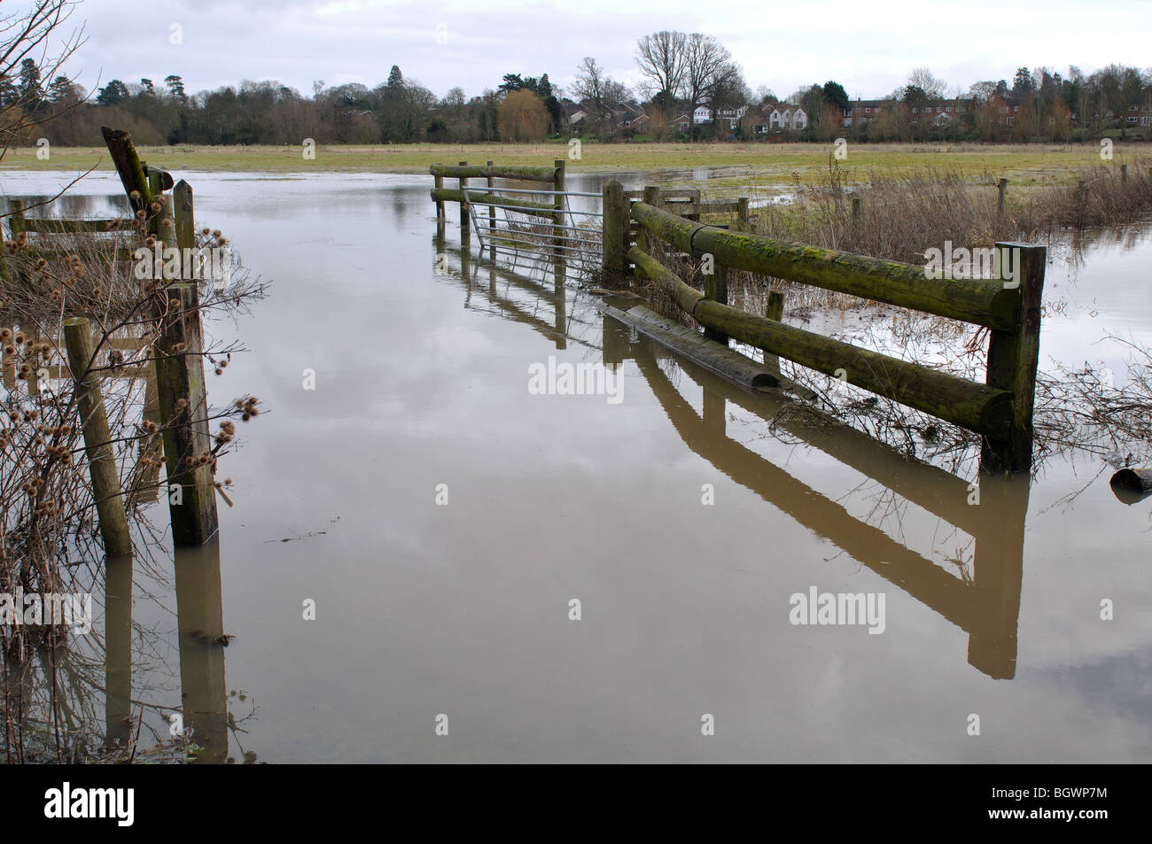 River Avon floodwater in winter, Barford, Warwickshire, England, UK Stock Photo