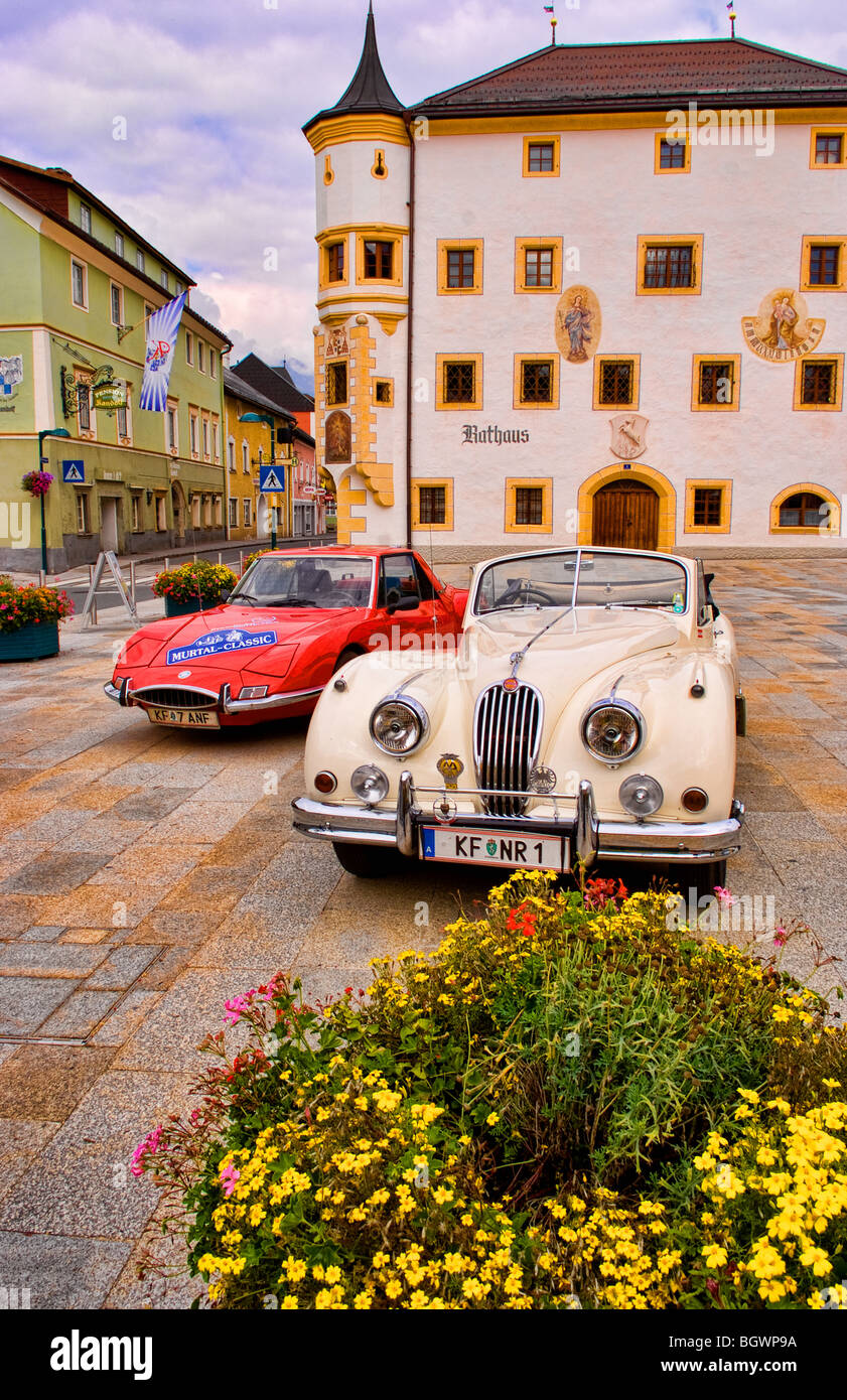 Traditional Autos Traditional antique autos in town square in Mauterndorf Austria Stock ...