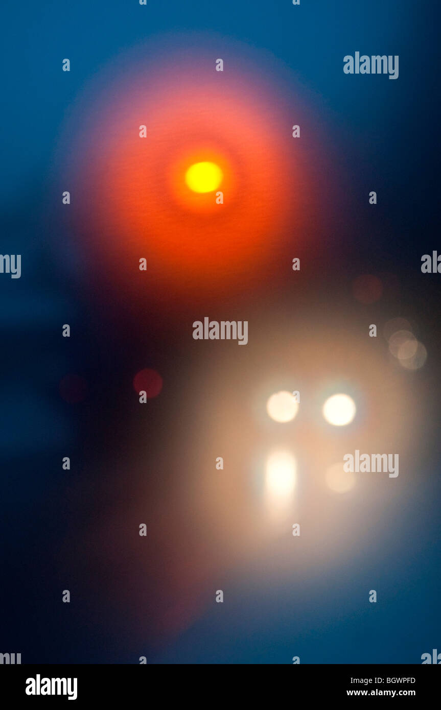 Car headlights through fog Stock Photo Alamy