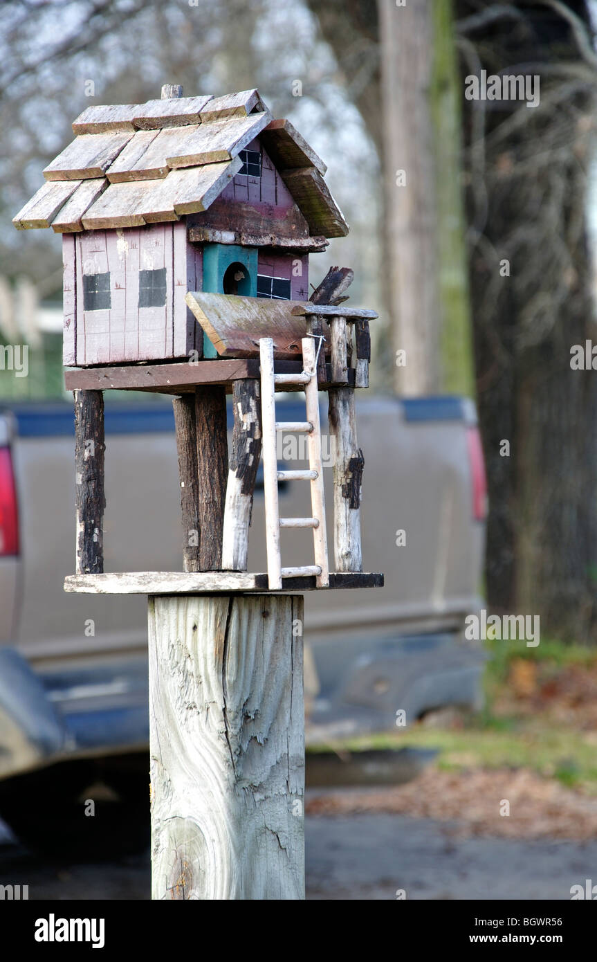 Homemade birdhouse Stock Photo