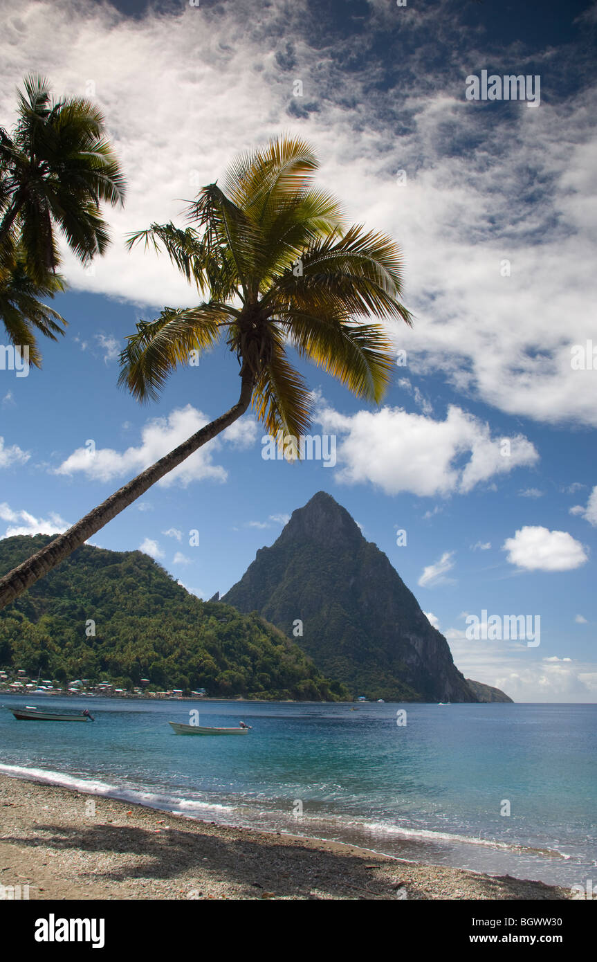 A view of the Pitons near Soufriere in St Lucia, The Windward Islands, The Caribbean Stock Photo