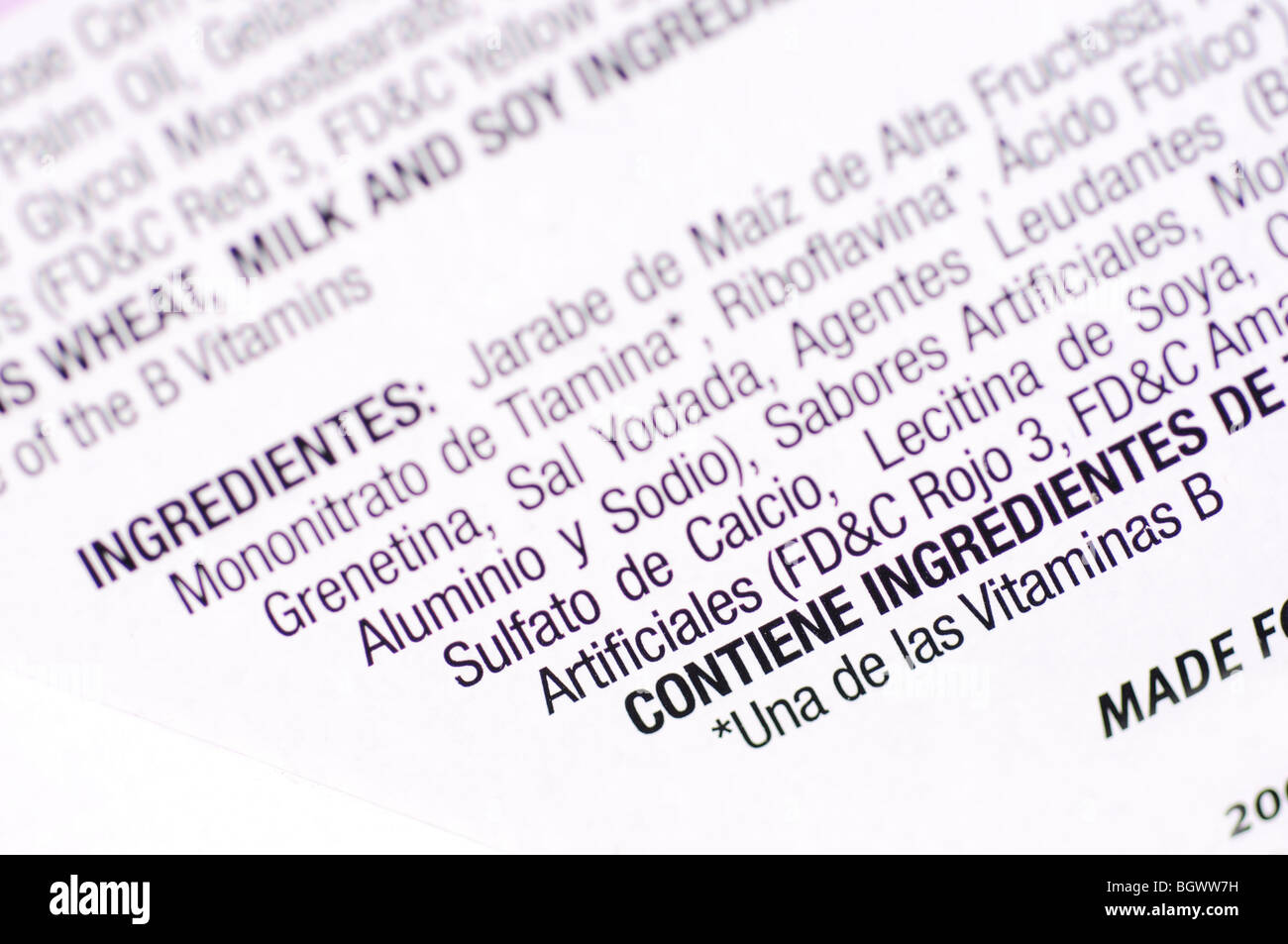 Ingredients Code Ingredient food label on package hi-res stock photography and images ...
