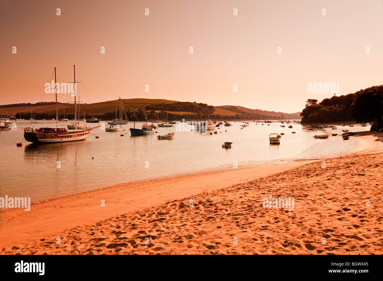 Salcombe Harbour and Ditchend Cove near East Portlemouth at Dawn, South Hams, Devon, England, Great Britain Stock Photo