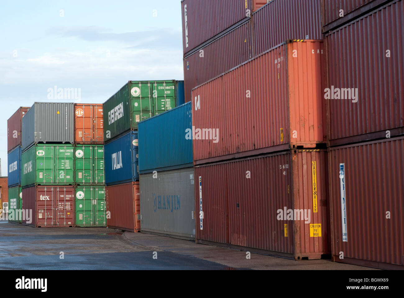 stack of shipping ships containers multi coloured Stock Photo Alamy