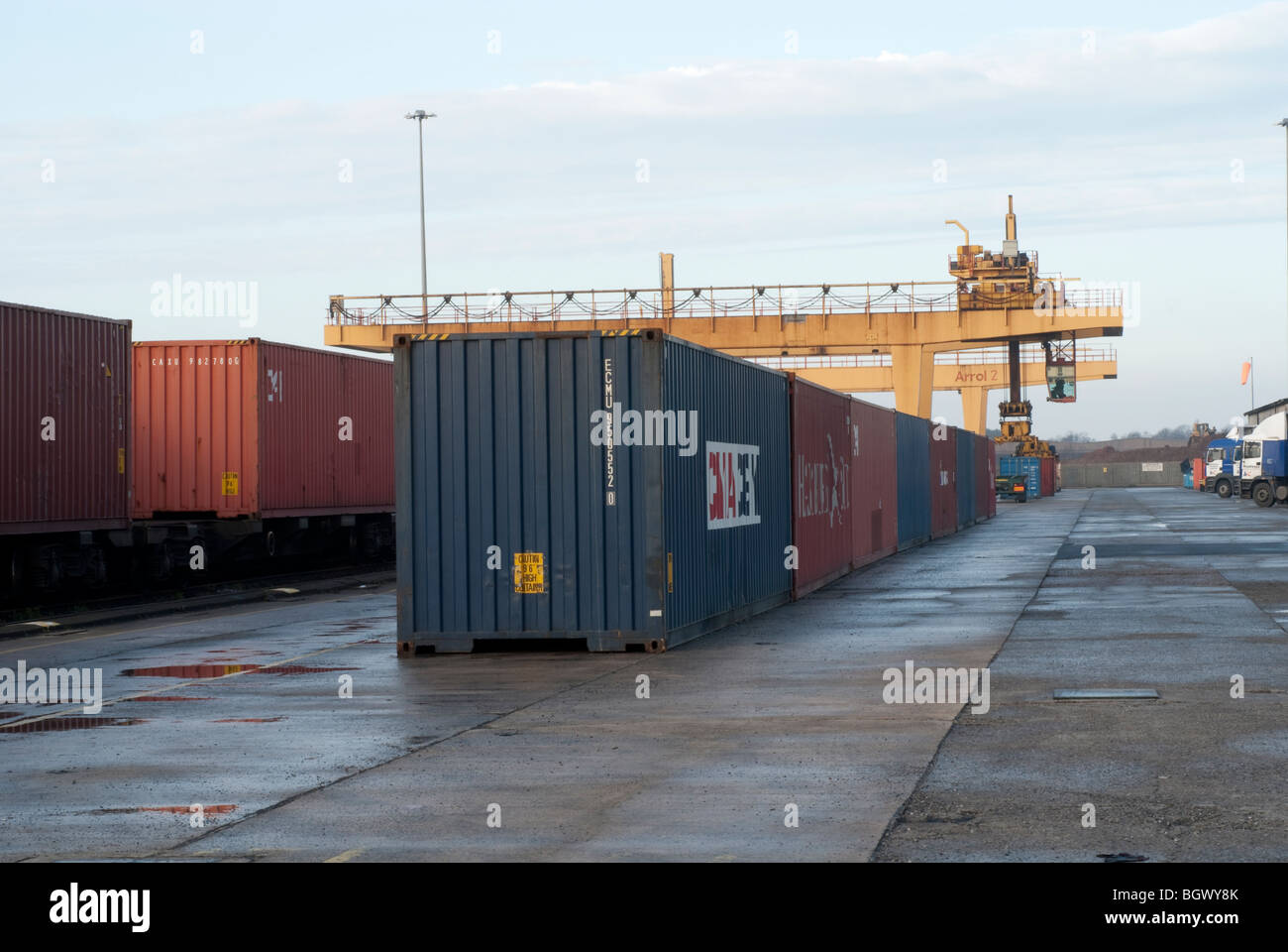 Intermodal Multimodal  shipping container road - rail interchange depot Stock Photo