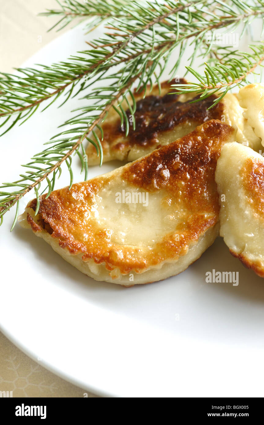 Traditional polish dumplings for christmas with cabbage and mushroom
