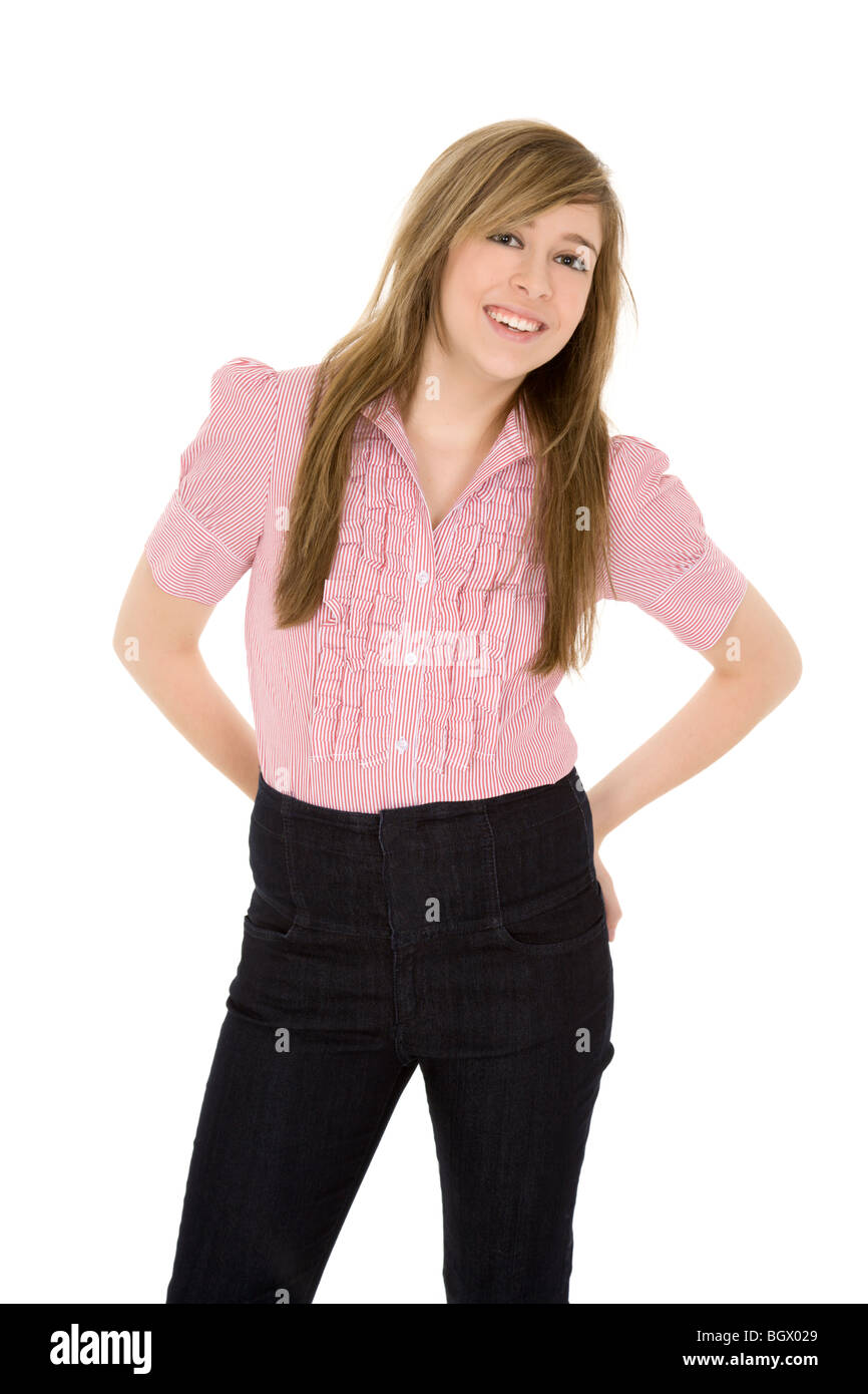 Portrait of a Caucasian teenager standing on white background Stock ...