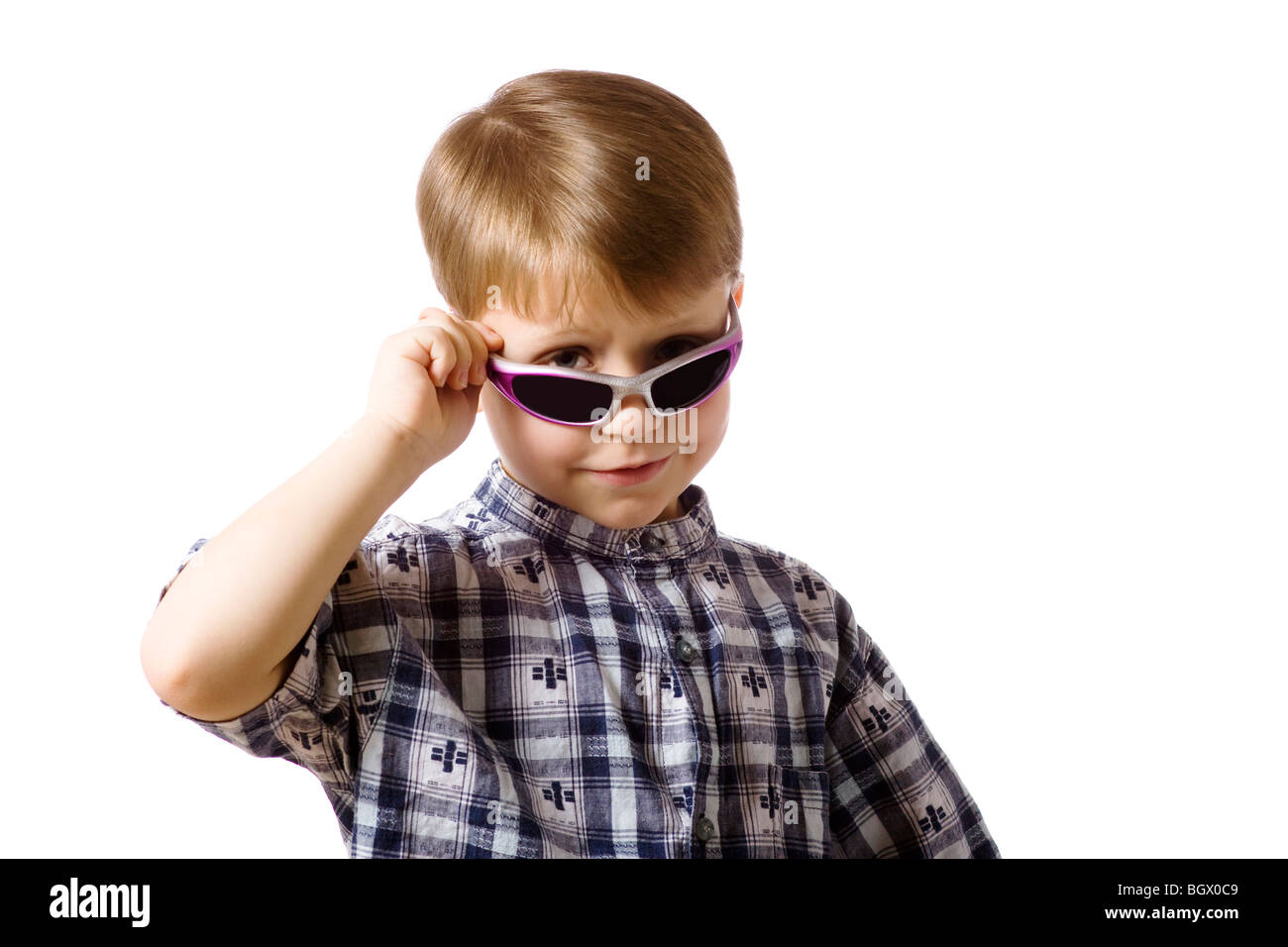 Young boy make funny poses isolated on white background Stock Photo - Alamy