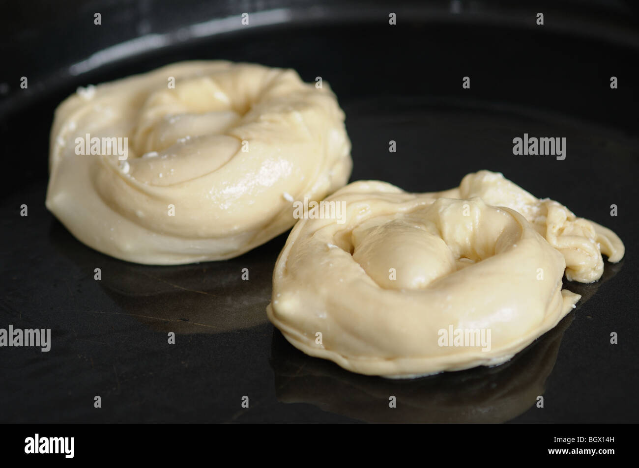 Rolled dough of traditional bulgarian banica prepared for baking Stock Photo