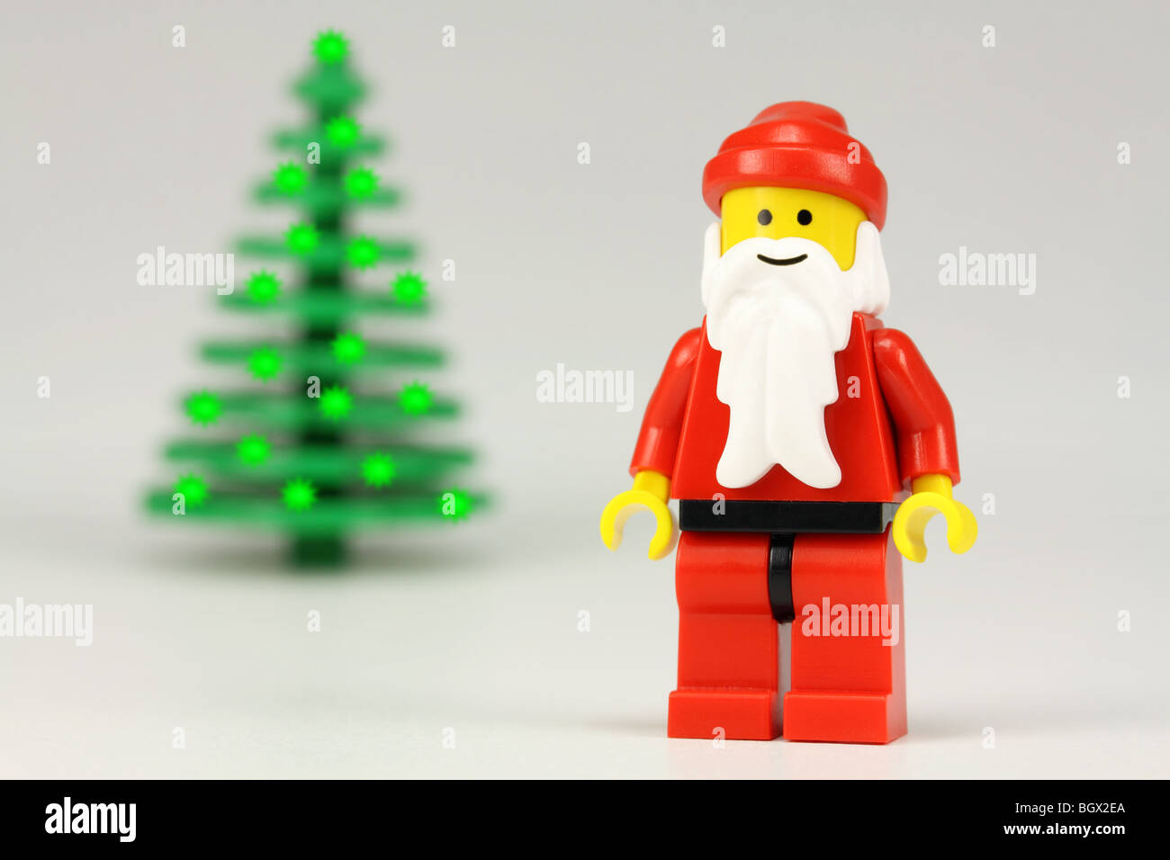 Lego Santa Claus and Christmas tree Stock Photo