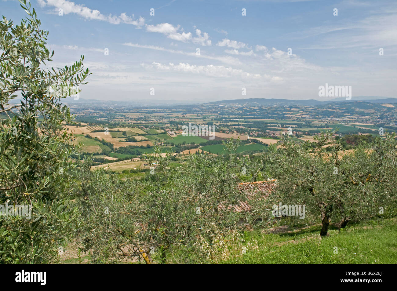 Looking out across the Tevere valley from Monte Castello di Vibio, Umbria Stock Photo
