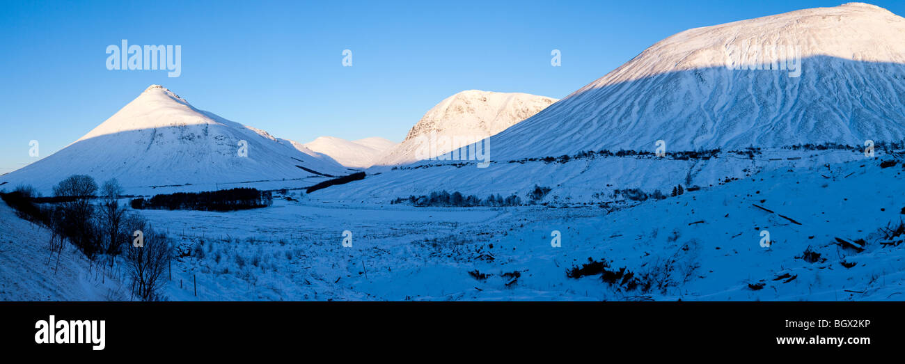 Panorama of Scottish Munros in the Troassachs National Park Scotland on a clear winter day. Stock Photo