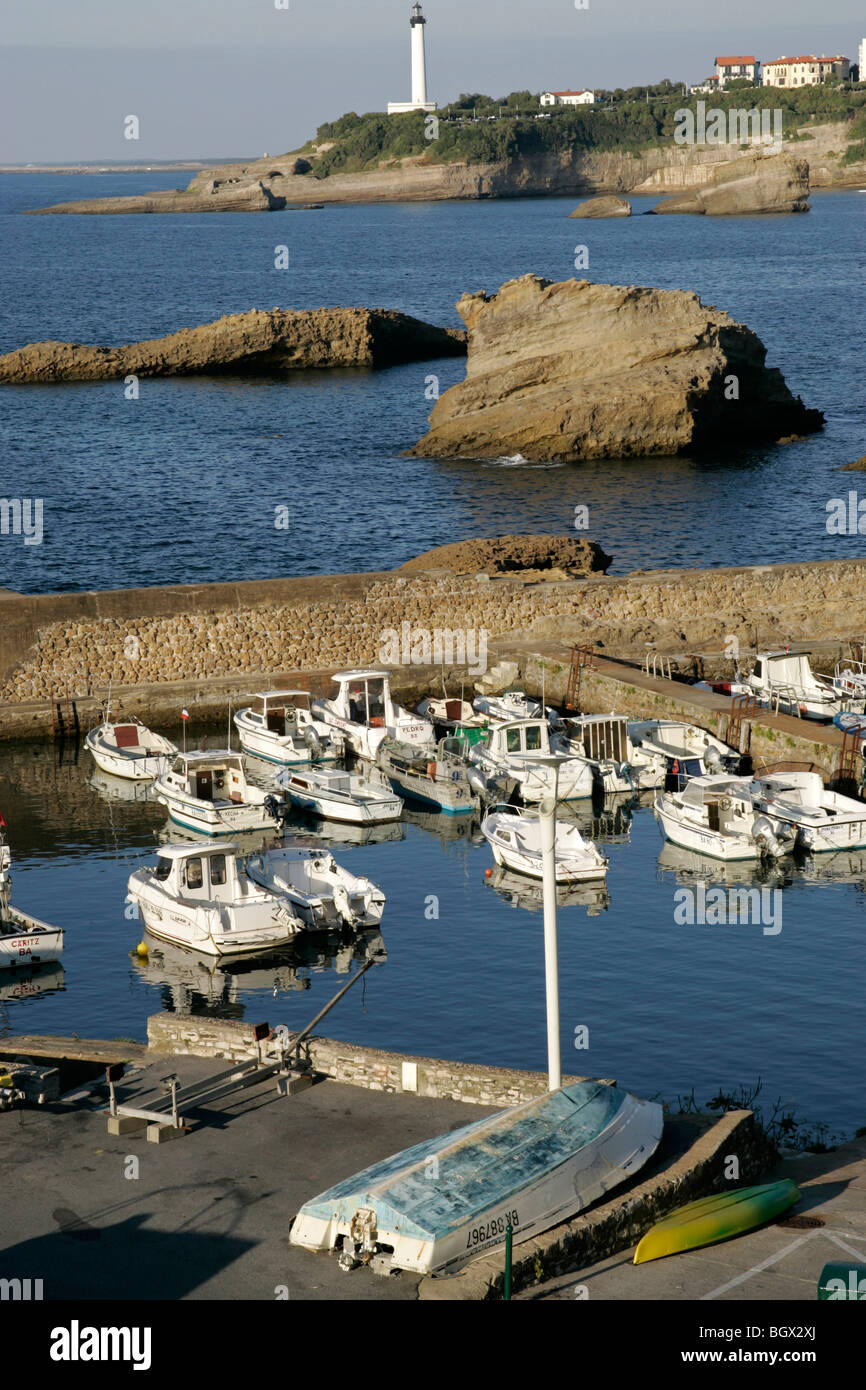 City waterfront Beach with marina lighthouse Biarritz Bordeaux Atlantic ...