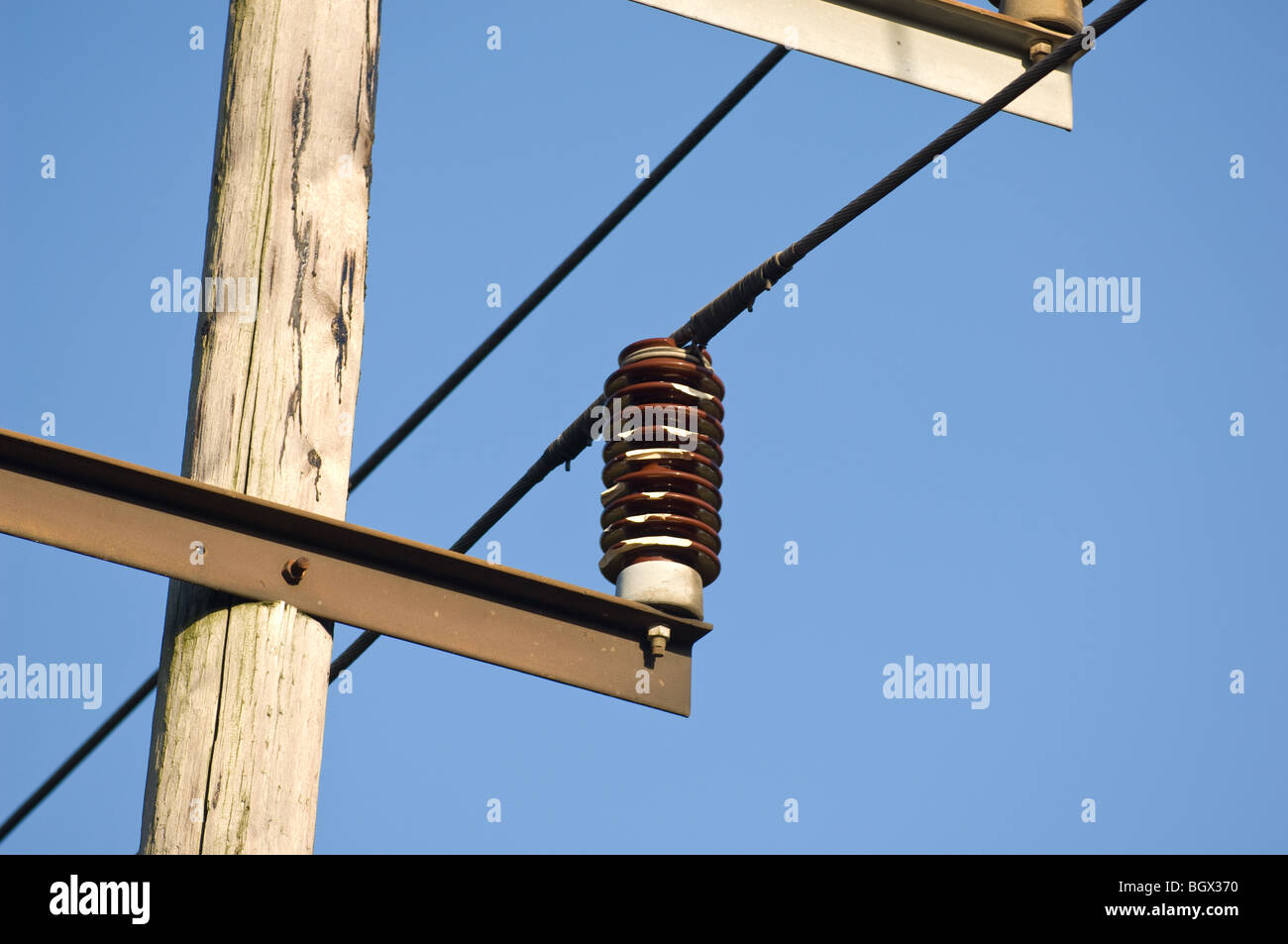 Damaged high voltage (33kV) ceramic insulators used to support and