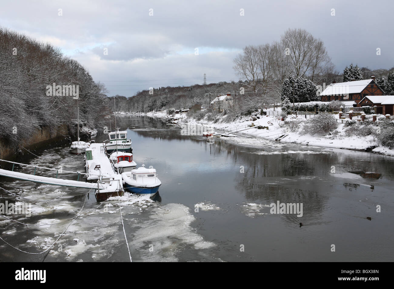 Freezing conditions on the river Wear at Cox Green, Sunderland, UK Stock Photo