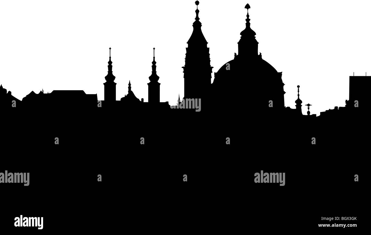 Outline of the St Nikolas church, one of the most important buildings of baroque Prague, with a dominant dome and belfry. Stock Photo