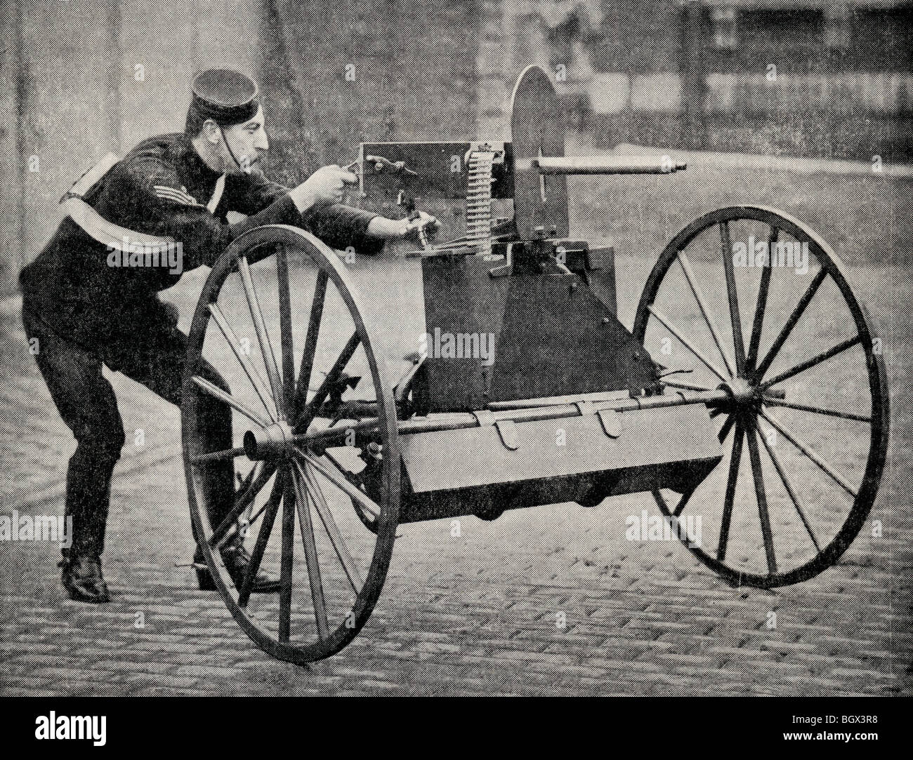 Lord Dundonald's Galloping Gun-Carriage with Maxim Gun. Stock Photo