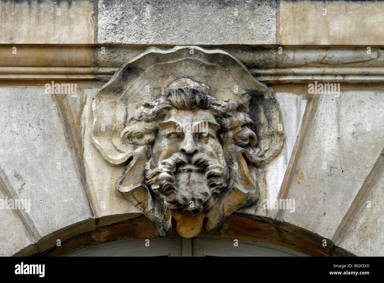 Window detail gargoyles mascarons Place de la Bourse stock exchange ...