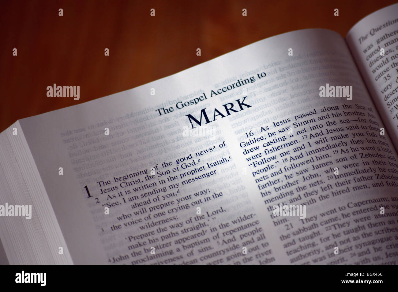 The Bible opened to the book of Mark Stock Photo Alamy
