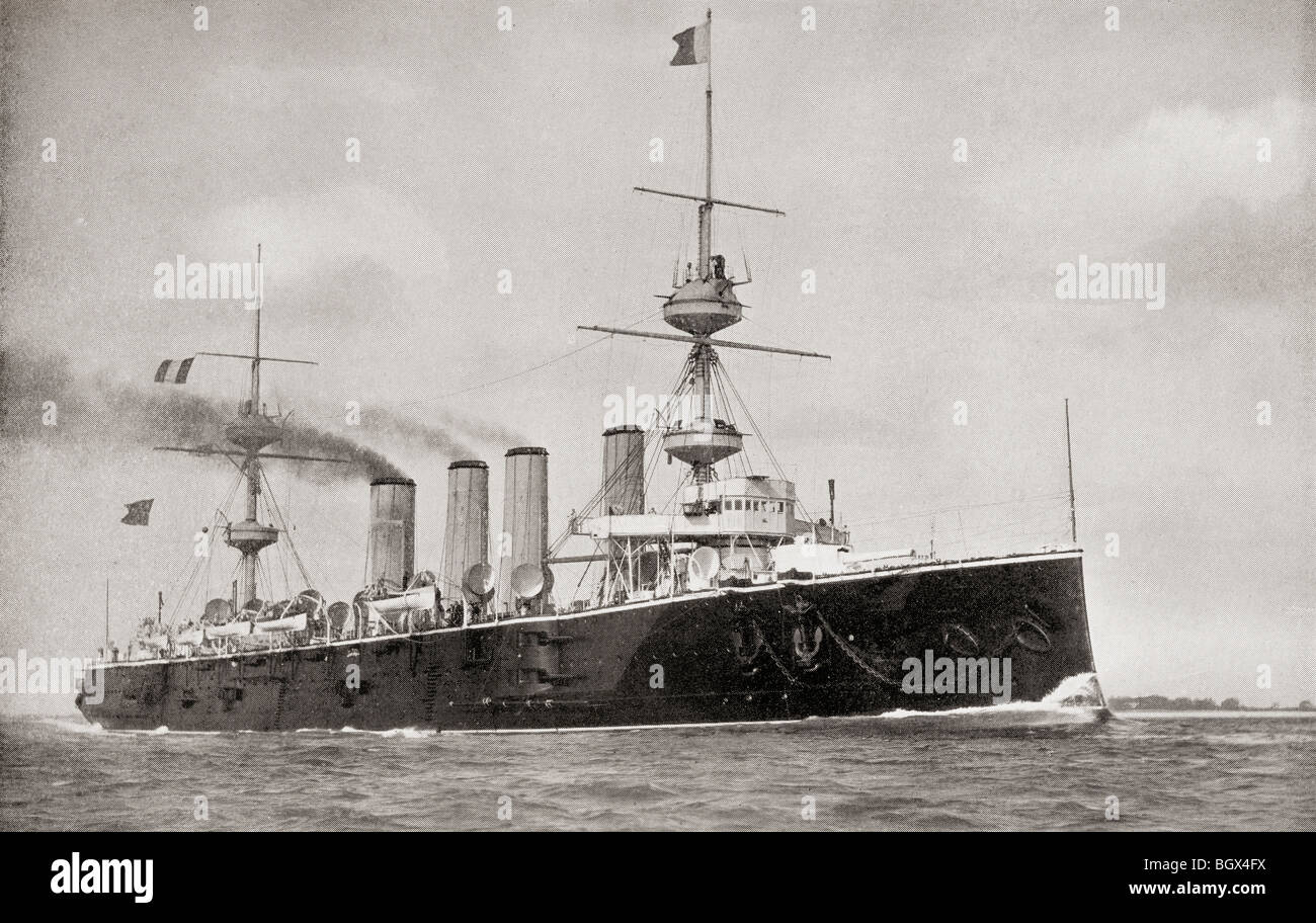 HMS Powerful. Ship of the Powerful-class of armoured cruisers in the Royal Navy. Stock Photo