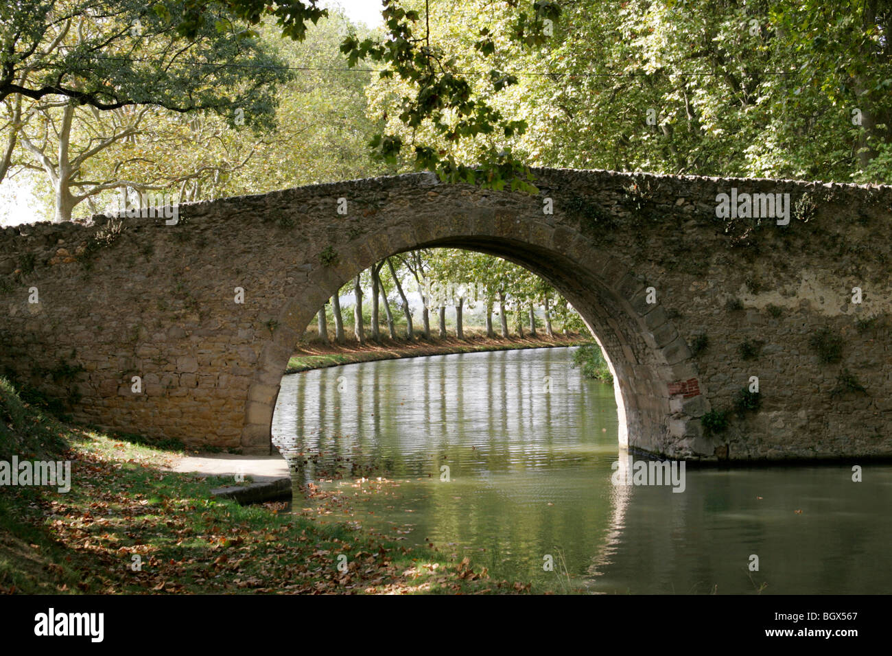 small bridge Canal du Midi Trebes by Carcassonne Aude France Stock Photo