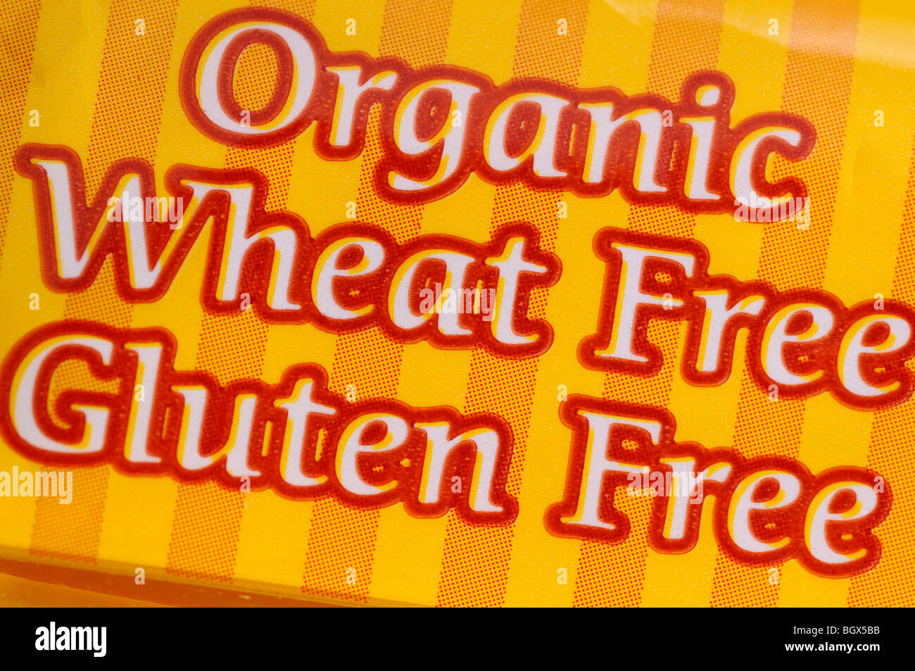 Package of organic wheat and gluten free food for dietary restriction of gluten intolerance allergy Stock Photo